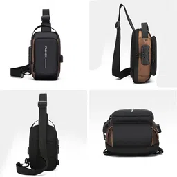 gjshop Black Men & Women Shoulder Bag Multi-pocket functional chest bag, sports fitness business crossbody bag image 5