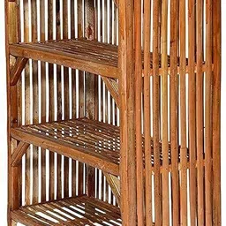 Newway Bamboo Cane Bookshelf Space Saving Shelf for Home Kitchen Cane Open Book Shelf image 4
