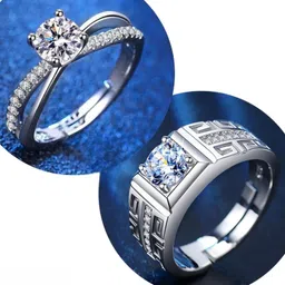 kazare Couple Ring | Ring For Men | Boys Ring | Marriage Ring | Proposal Ring Brass Rhodium Plated Ring Set-picture-14