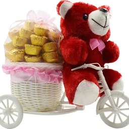 midiron Special Gifts, Surprise Cycle Teddy with Chocolate for Wife, Girlfriend, fiancé On Valentine's Day, Birthday, Anniversary, Karwa Chauth and any special Occasion IZ19CyChocoPTR-002 Silk, Plastic Gift Box image 1