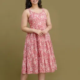 liaparo Women Fit and Flare Pink Midi/Calf Length Dress image 3