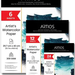 artios Artists' Watercolor Paper Combo - A3 (6) + A4 (12) + A5 (24) 300 GSM Rough Grain for Water colour, Acrylic, Gouache, Ink & Mixed Media A3 + A4 + A5 300 gsm Watercolor Paper-picture-19