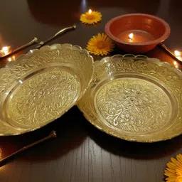 made and rooted Brass Dessert Bowl Handcrafted Pure Brass Shallow Dessert Bowl Pair (Set) Floral Design-picture-15