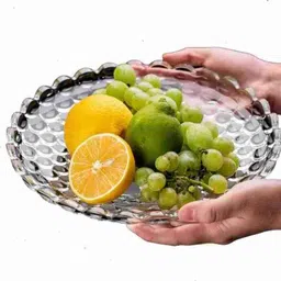 pkmsho Glass Vegetable Bowl Crystal Clear Glass_Dry Fruit Bowl Platter Tray_Transparent 9 inch 500ml. Disposable image 3
