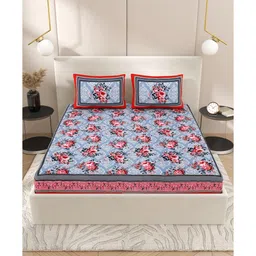 patricko Pink Floral 200 TC Cotton Double Queen Sized Bedsheet With 2 Pillow Covers image 2