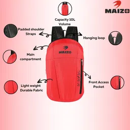 maizo Small 10 L Backpack Small Backpack/ School Bag Combo of 2 - Black & Red image 5