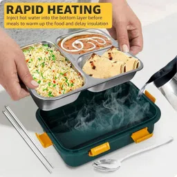 vsell Steel Tiffin Box with Spoon & Chopsticks, BPA Free For School Kids Office A12 3 Containers Lunch Box-picture-14