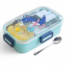 amanvani Stainless Steel Lunch Box 2 Compartment Lunch Box with Spoon for School & Office 2 Containers Lunch Box image 1
