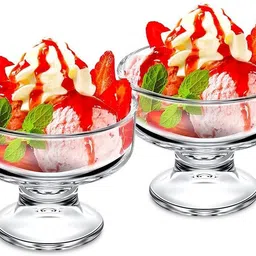 avastro Glass Dessert Bowl Stemmed Ice Cream Cups, Short Stem Milkshake Bowls with Handles image 3