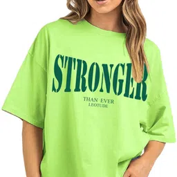 leotude Women Printed Round Neck Cotton Blend Green T-Shirt-picture-34