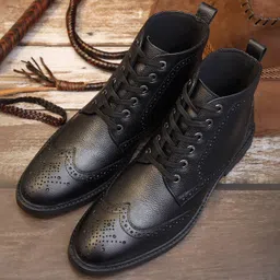 louis stitch Italian Leather Black High Ankle Chukka Boots for Men (WBNDCKBG_JB) Boots For Men image 3