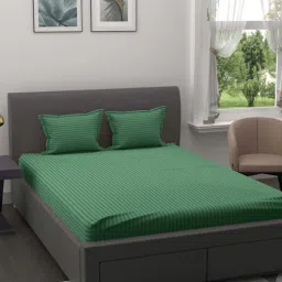 jaipur fabric Green Striped 150 TC Cotton Queen Sized Bed Sheets with 2 Pillow Covers-picture-37