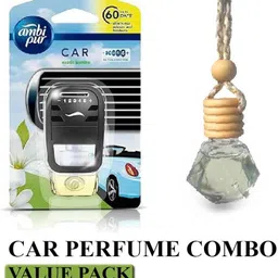 Jasmine Car Air Freshener Kit Ambi_Pur Combo Perfume Hanging Bottle for Car Blocks, Diffuser Set-image-0