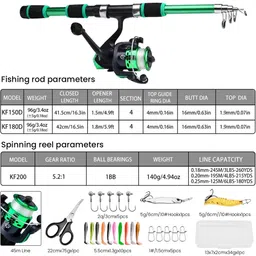 maycreate Portable Carbon Fiber Telescopic Fishing Rod Set with Reel and Lures Kit Portable Carbon Fiber Fishing Rod Set Green Fishing Rod image 2