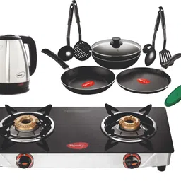 Family Kitchen Set with Mixer, Cookware Set, Kettle, Water bottle, Cooker, Glass Manual Gas Stove-image-23
