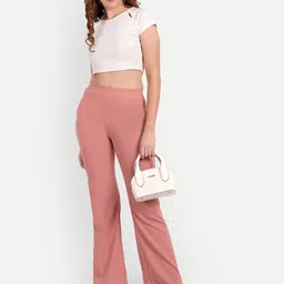 next one Women Flared Pink Polyester Trousers image 5