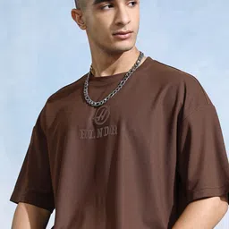 highlander Men Printed Round Neck Cotton Blend Brown T-Shirt image 1