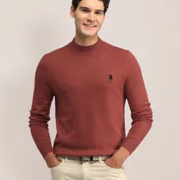 u.s. polo assn. Men Solid High Neck Orange Sweater-picture-10