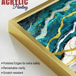 vibecrafts Modern Turquoise Blue Waves Artistic Art Acrylic Framed Art Panel (Set Of 2) image 5