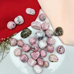 9dzine Pink Rhodonite Tumble Gemstone 50 Gm,Crystal Pink Rhodonite Pebble for Vastu Polished Rectangular Crystal Stone image 2