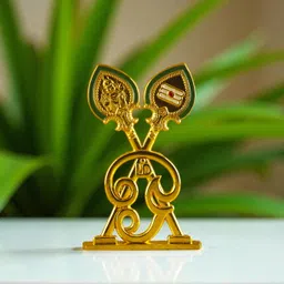 wodec MURUGAR GOLDEN CROSS OM METAL VEL IDOL FOR CAR DASHBOARD-RELIGIOUS IDOL Decorative Showpiece - 10 cm image 3
