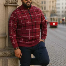 austivo Men Checkered Round Neck Red Sweater image 3