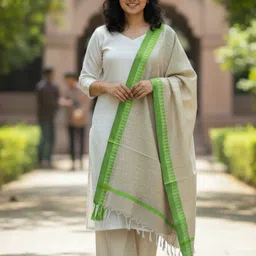 hut Khadi Cotton Solid Green Women Dupatta-picture-15