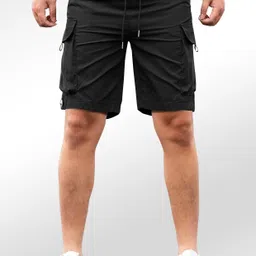 Solid Men Black Cargo Shorts-image-30
