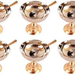 indianartvilla Set of 6 Steel Copper Icecream Bowl - 130 ML each with 6 Spoons serving Icecream, Deserts - Home, Hotel, Restaurants, Tableware, Gift Item Bowl, Spoon Serving Set-picture-37