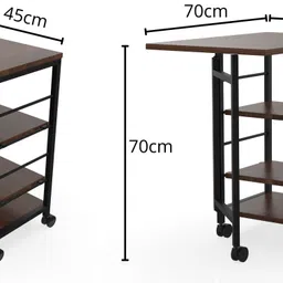 innofur Micra Folding Adjustable Shelf Storage Rack With Wheels Brown Carbon Steel Kitchen Trolley image 2