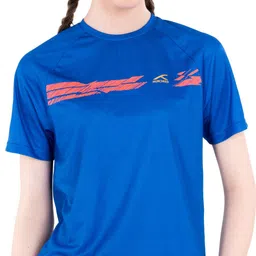 hundred Women Solid Round Neck Polyester Blue T-Shirt image 1