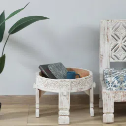 mudramark from pepperfry Timila Mango Wood End Table In White Distressed Finish-picture-11