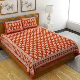 uniqchoice Red Traditional 120 TC 100% Cotton Queen Bedsheet With 2 Pillow Covers-picture-22