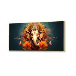 nestroots Gold Canvas Framed Divine Lord Ganesa in oral aesthetic Wall Painting image 3