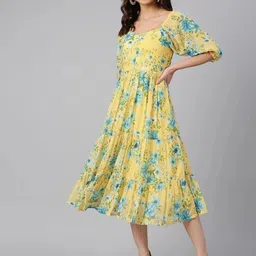 Women Fit and Flare Yellow Midi/Calf Length Dress-image-44