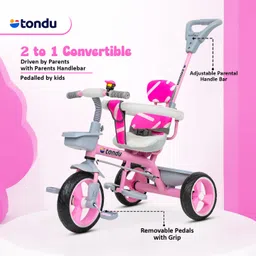 tondu Plug N Play Kids/Baby Tricycle with Parental Control and Safety Guardrail 12 T (inch) Road Cycle image 3