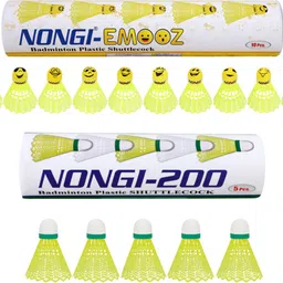 nongi Badminton Shuttle (Emoz & 200) COMBO Pack of 15 shuttle for Indoor Outdoor sport Plastic Shuttle - Yellow image 2