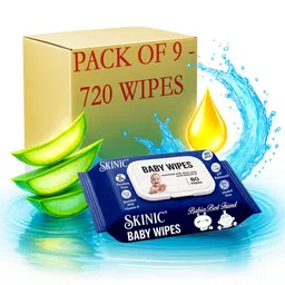 skinic Baby Wipes – 720 Wipes | PureHerb | Alcohol & Paraben Free | Pack of 9 image 1