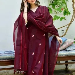 mert india Women Cotton Blend Ethnic Top Pant Attached Dupatta Set-picture-20
