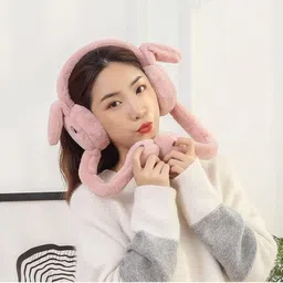 row luck Winter Funny 1 Pink Ear Muff Moving Air Pump Earmuff for Girls/Women's Ear Muff image 2