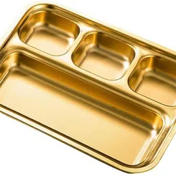 habib Stainless Steel PVD Gold Plated Divided Dinner Plate, Lunch Plate, Bhojan Thali Sectioned Plate-picture-27