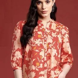 sanganer mart Party Regular Sleeves Printed Women Red Top-picture-17