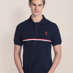 u.s. polo assn. Men Striped Polo Neck Pure Cotton Blue T-Shirt-picture-19