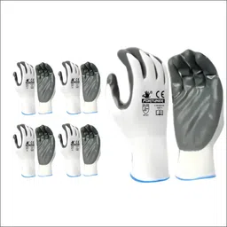 fortuner Nitrile Coating White Grey Safety Hand Gloves (5 Pairs) Nitrile Safety Gloves-picture-23