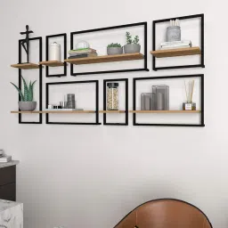 vibecrafts Urban Motif Set Of 7 Multicolour Wood Wall Shelves image 2