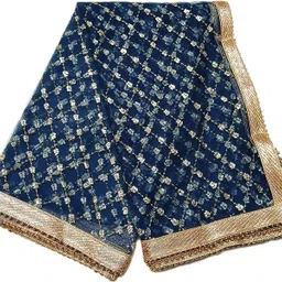 kamya fashion Net Embroidered Dark Blue Women Dupatta image 2
