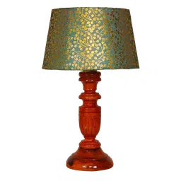 Potenza Green & Gold Fabric Shade Night Lamp With Wood Base By BrightDaisy image 5