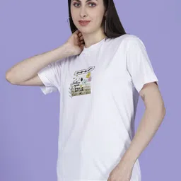 star fox Women Printed Round Neck Pure Cotton White T-Shirt image 3