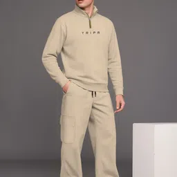 tripr Men Night Suit Set Beige Solid image 1