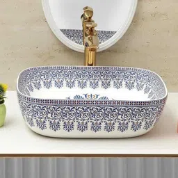 lily Premium Quality Ceramic Glossy Moroccan Art Basin For Bathrooms & Living Room MR-03 [18 x 13 x 5 ]INCH Table Top Basin image 2